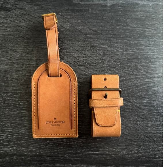 Authentic Louis Vuitton Vachetta Leather Name Luggage Tag And Poignet Set SN928 - Picture 5 of 5
